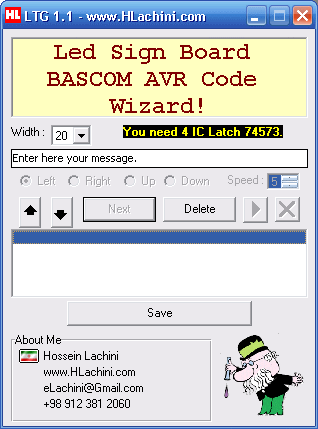 Led Sign Board BASCOM AVR Code Wizard! | نرم افزار توليد برنامه بسكام تابلو روان | طراحي شده توسط مهندس حسين لاچيني