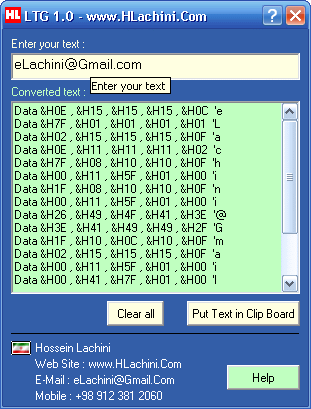 نرم افزار تبدیل متن به کدهای هگز جهت برنامه ریزی تابلو روان | طراحی شده توسط مهندس لاچینی
